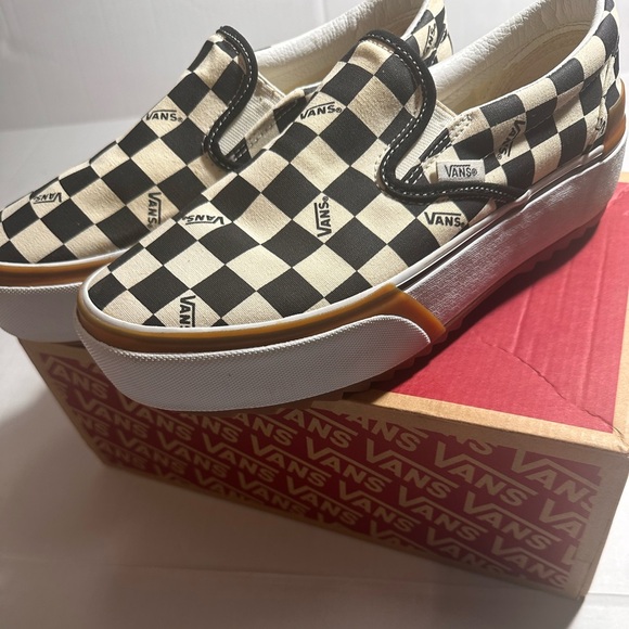 Vans stacked platform checkered board slip on sneaker white black size 10 - Picture 6 of 13